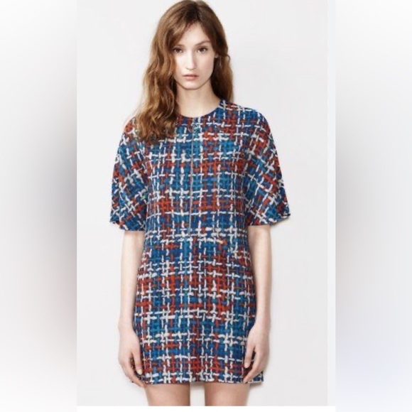 Lacoste Dresses & Skirts - Lacoste Blue and Red Patterned Zip Up Front Dress- Size 40